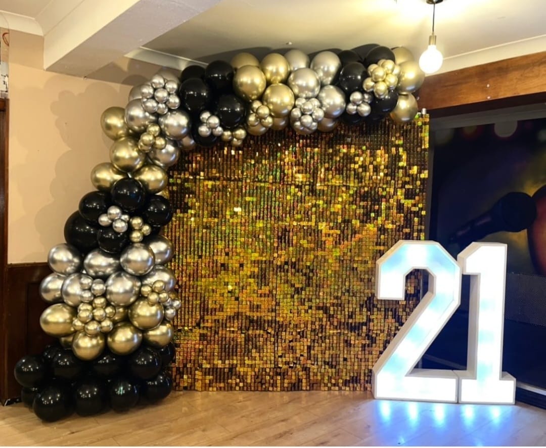 21st Birthday LED Giant Number & Balloon arch, shimmer wall display